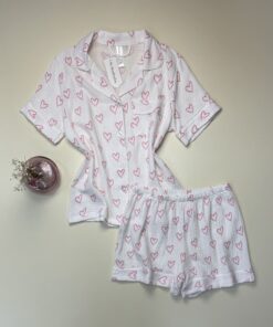 Pyjama short boutonné " Rose coeur "