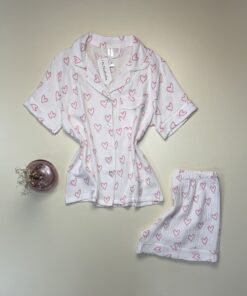 Alternative view of Pyjama short boutonné " Rose coeur "
