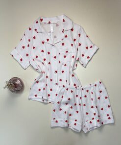 Pyjama short boutonné " Coeur rouge "
