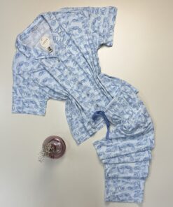 Pyjama boutonnée haut demi manche "Bleu à motif" - TRESS -