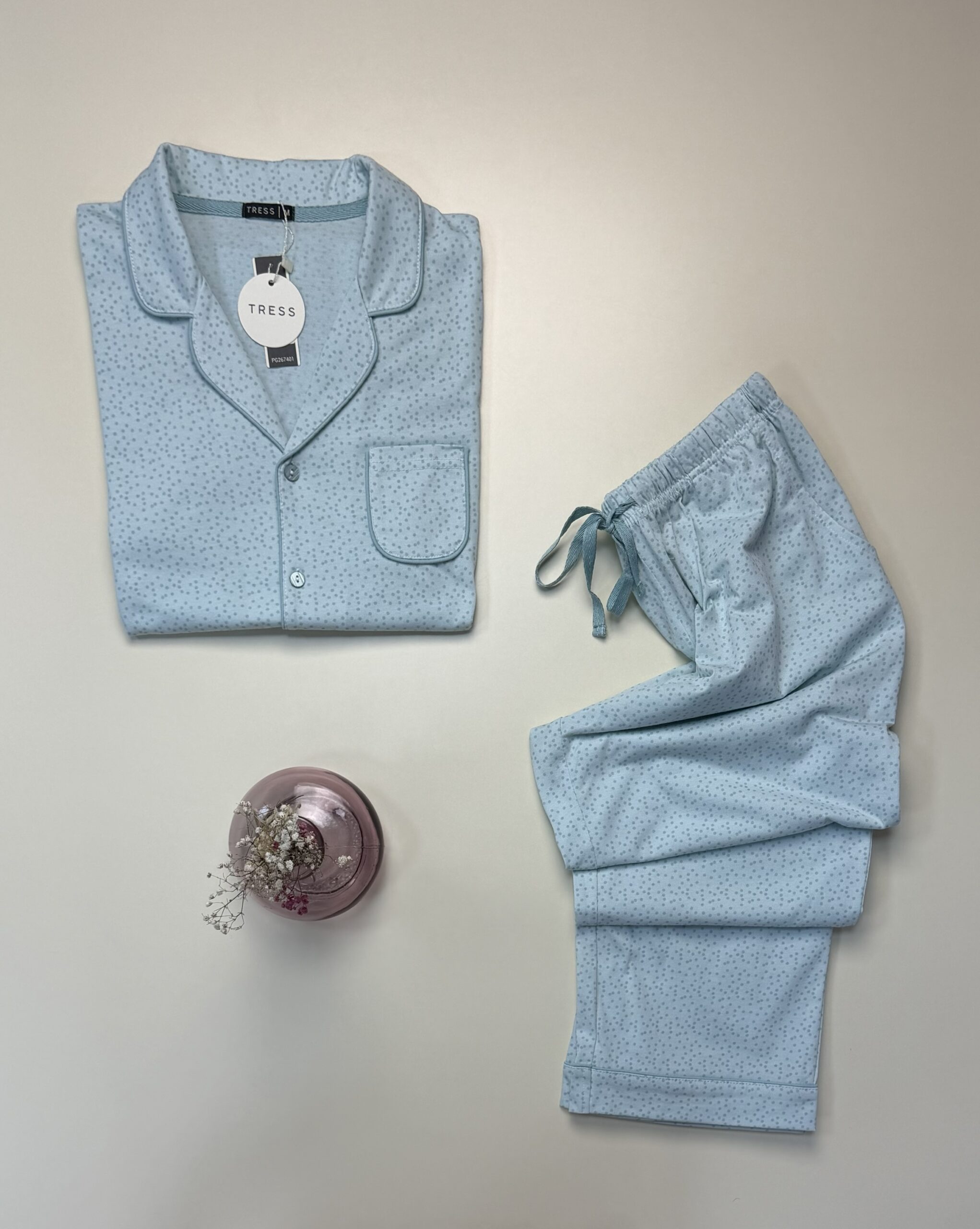 Pyjama pantalon boutonné demi manche en Coton "Vert petit point" – Image 2