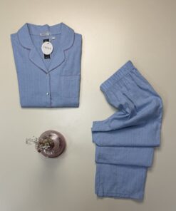 Alternative view of Pyjama boutonné haut demi manche 100% Coton " Bleu " - TRESS -