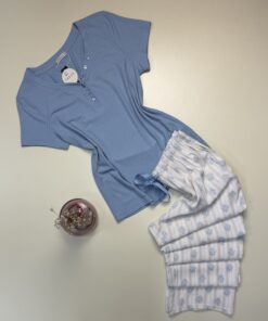 Pyjama pantalon haut demi manche "Bleu" - TRESS -