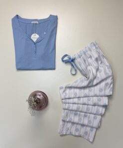 Alternative view of Pyjama pantalon haut demi manche "Bleu" - TRESS -