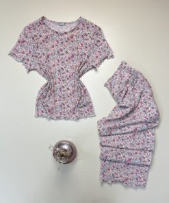 Alternative view of Pyjama pantalon haut demi manche " Rose à fleurs " - TRESS -