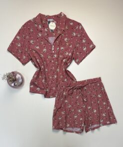 Pyjama short boutonné "Rose à motif" - TRESS -