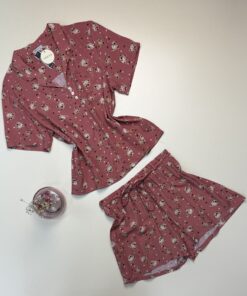Alternative view of Pyjama short boutonné "Rose à motif" - TRESS -