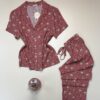 Pyjama boutonné haut demi manche pantalon " Bois de rose " - TRESS -