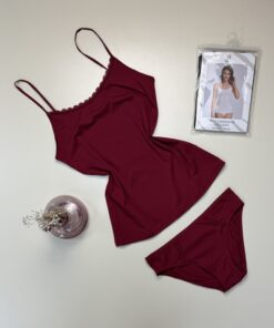 Bustier + bas H  - coton - " bordeaux "