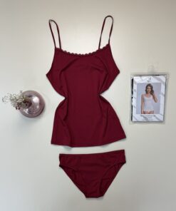 Alternative view of Bustier + bas H  - coton - " bordeaux "