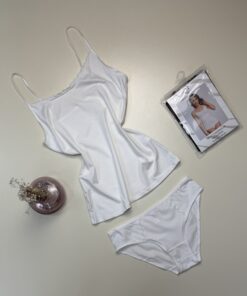 Bustier + bas H  - coton - " Blanc "