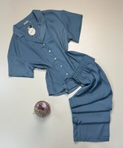 Pyjama boutonné pantalon en satin -TRESS- " Bleu "