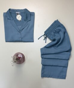 Alternative view of Pyjama boutonné pantalon en satin -TRESS- " Bleu "