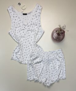 Pyjama short -TRESS- " blanc à fleurs "