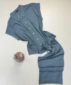 Pyjama boutonné - coton - " Bleu vert " - TRESS