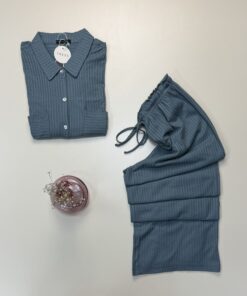 Alternative view of Pyjama boutonné - coton - " Bleu vert " - TRESS