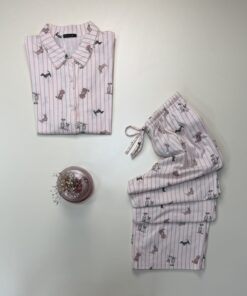 Alternative view of Pyjama boutonné en coton " Rose à rayures " - TRESS