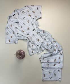 Pyjama boutonné en coton " Blanc à rayures " - TRESS