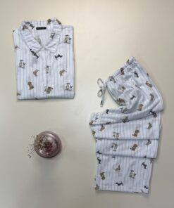 Alternative view of Pyjama boutonné en coton " Blanc à rayures " - TRESS