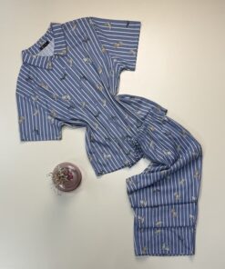 Pyjama boutonné en coton " Bleu à rayures "
