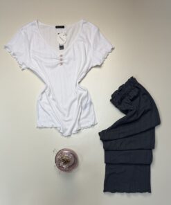 Alternative view of Pyjama haut demi manche - coton - " Blanc " -TRESS-