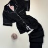 Pyjama boutonné en satin haut demi manche "Noir " - H -
