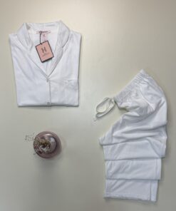 Alternative view of Pyjama boutonné 100% coton  " Blanc " -H-