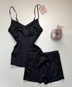 Short bustier en satin H " Noir "