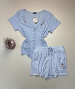 Pyjama short haut demi manche " Bleu " - TRESS