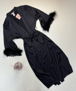 Alternative view of Nuisette peignoir long en satin " Noir " - H -