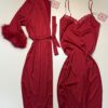 Nuisette peignoir long en satin " Rouge " - H -