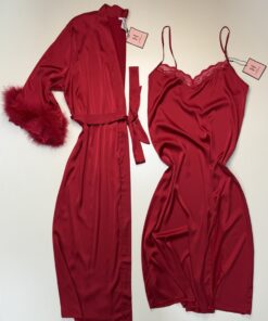 Nuisette peignoir long en satin " Rouge " - H -