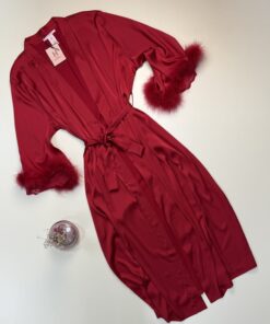 Alternative view of Nuisette peignoir long en satin " Rouge " - H -