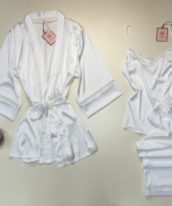 Alternative view of Pyjama 3pcs en satin " Blanc " -H-
