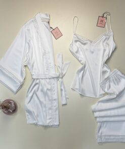Pyjama 3pcs en satin " Blanc " -H-