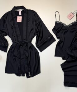 Alternative view of Pyjama 3pcs en satin " Noir " -H-