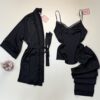 Pyjama 3pcs en satin " Noir " -H-