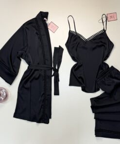 Pyjama 3pcs en satin " Noir " -H-