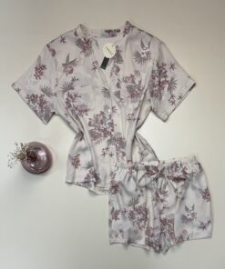 Pyjama short boutonné en satin -Tress- " Beige "
