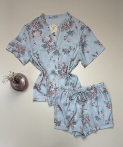 Pyjama short boutonné en satin -Tress- " Vert "