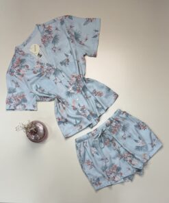 Alternative view of Pyjama short boutonné en satin -Tress- " Vert "