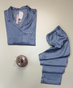 Alternative view of Pyjama en satin Boutonné -Tress- " Bleu "