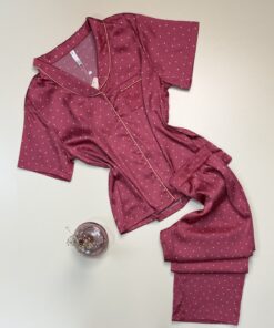 Pyjama boutonné en satin  " Rose " - TRESS -