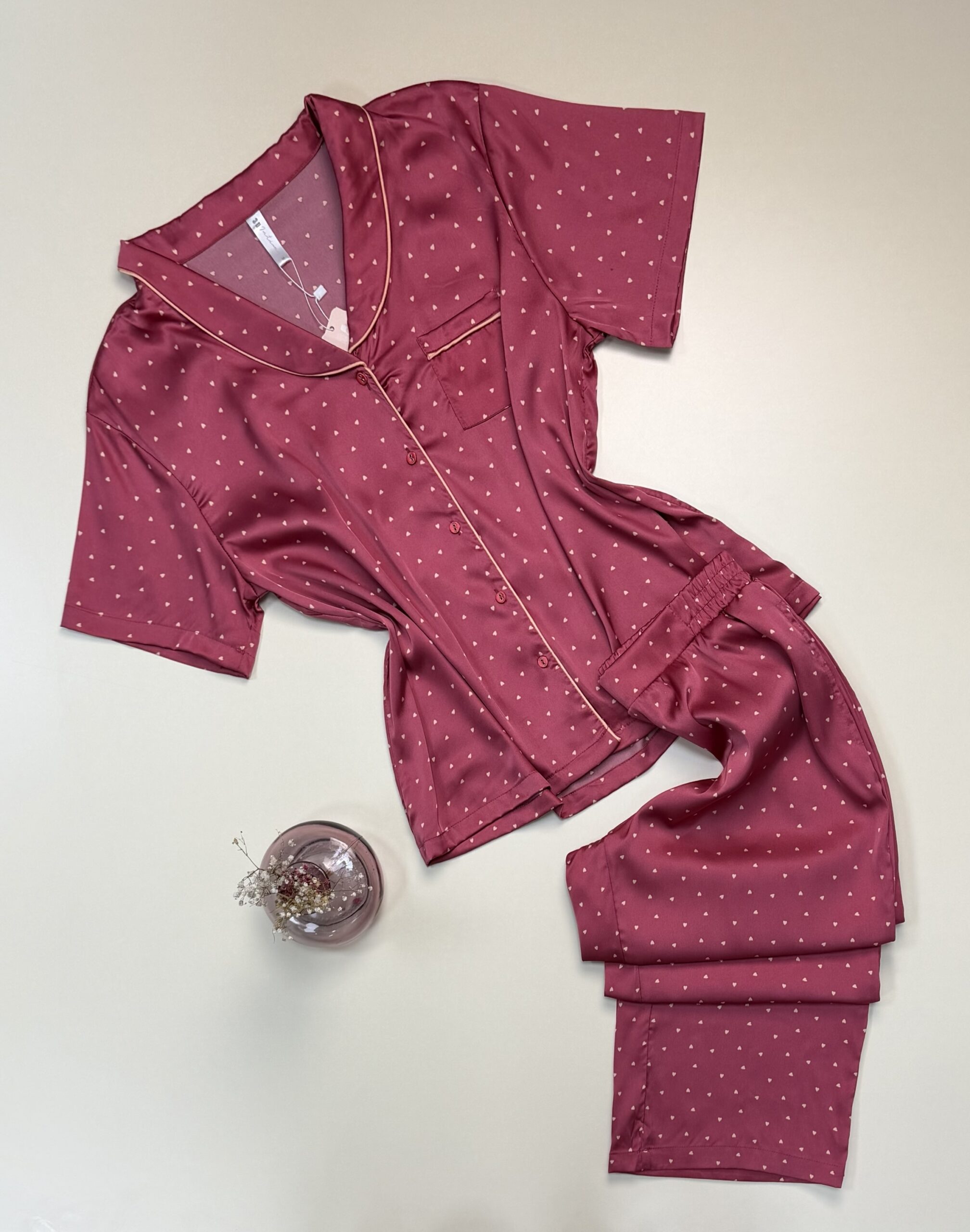 Pyjama boutonné en satin " Rose " - TRESS -