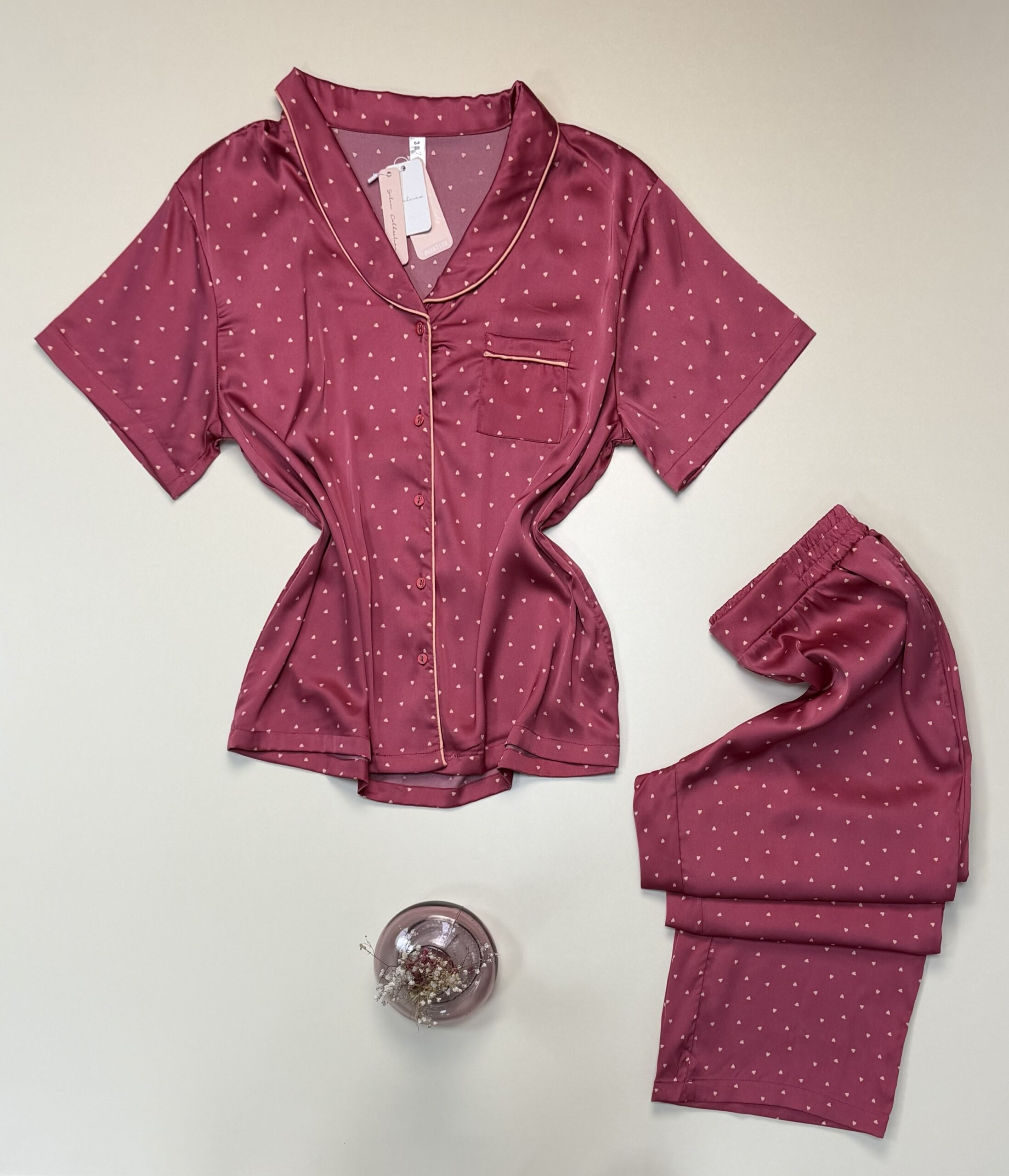 Pyjama boutonné en satin " Rose " - TRESS - – Image 3