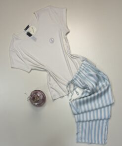 Pyjama haut demi manche pantalon en satin " Beige "