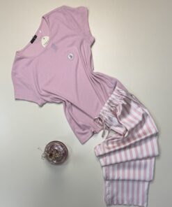 Pyjama haut demi manche pantalon en satin " Rose "