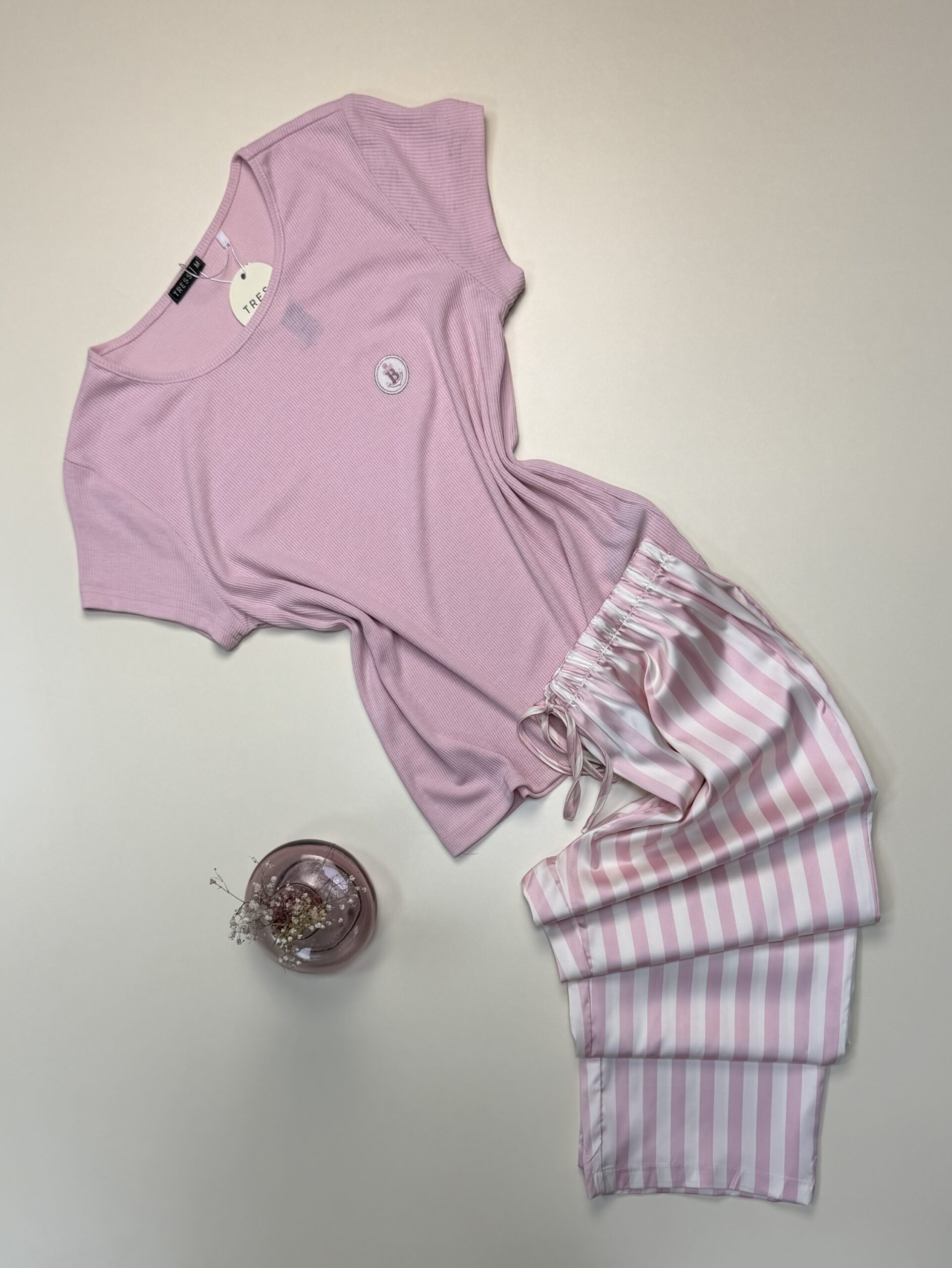 Pyjama haut demi manche pantalon en satin " Rose "