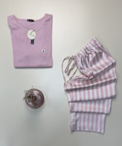 Alternative view of Pyjama haut demi manche pantalon en satin " Rose "