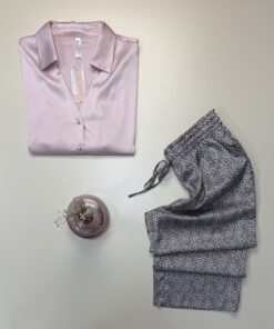 Alternative view of Pyjama boutonné en satin haut demi manche " Rose " - TRESS -